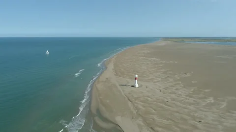 AERIAL DRONE of Delta Ebro lighthouse, Spain Stock Footage 170708072