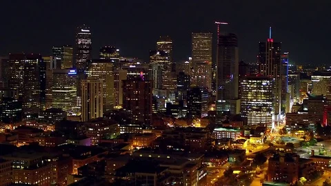 Aerial Drone Denver skyline at night Stock Footage