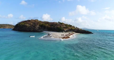 Aerial Drone of Desert Island in the Caribbean | Dream Vacation | Tobago Cays Stock Footage 127532702