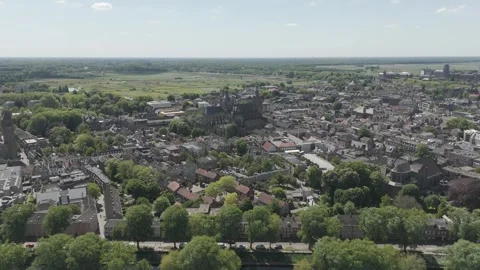 Aerial Drone Direct Approach of Gothic European Cathedral in Old City Center Stock Footage 308820618