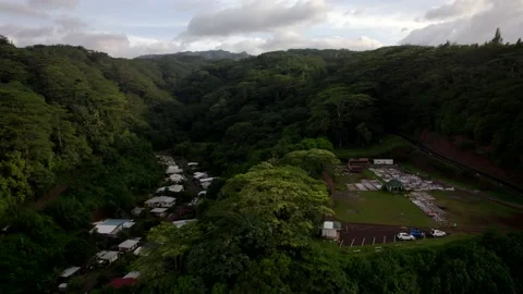 Aerial Drone Dolly Shot from Cemetry &amp; Street to Ocean with Surfers 10Bit Stock Footage 171622906