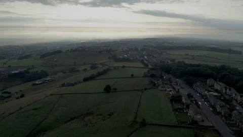 Aerial drone dramatic sky sunrise over Bradford Stock Footage 123233850