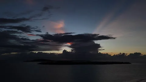 Aerial Drone Dramatic Sunset Sky With Crepuscular Rays Over Gili Air Indonesia Stock-Footage 330977697