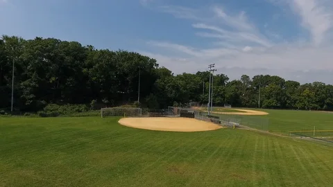 Aerial Drone Empty Baseball Field Flying Out 스톡 동영상 112274123