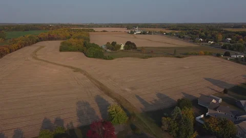 Aerial drone of empty fields off of  Seneca Lake Stock-Footage 147953455