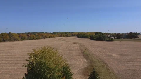 Aerial drone of empty fields off of  Seneca Lake Stock-Footage 147957060