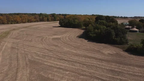 Aerial drone of empty fields off of  Seneca Lake Video stock 147957302