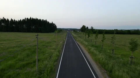 Aerial Drone of endless single road in the countryside of Germany, Europe, 4k Video stock 168629462