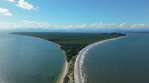 Aerial Drone Establishing of do Mel Island Tropical Coastline, Atlantic Ocean Stock Footage 330837491