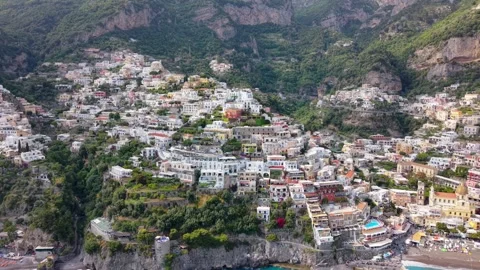 Aerial Drone Extreme Close View Dense Positano Architecture Amalfi Italy Stock Footage 337889490