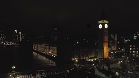 Aerial drone fast moving arc video of Big Ben and Houses of Parliament at Stock-Footage 287159820