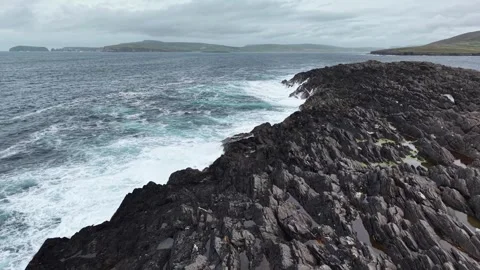 Aerial drone flight along the rugged Atlantic coast at Ballyglass, Ireland. Stock Footage 342736221