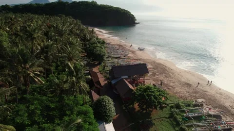 Aerial Drone Flight Along Virgin Beach Coastline in Bali Stock Footage 337777480