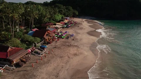 Aerial Drone Flight Along Virgin Beach Coastline in Bali Stock Footage 337783885