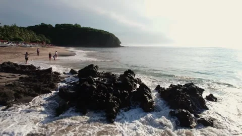 Aerial Drone Flight Along Virgin Beach Coastline in Bali 動画素材 337784063