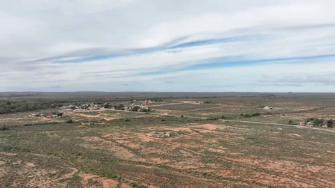 Aerial drone flight approaching the remote outback settlement of Silverton near Video stock 342338769
