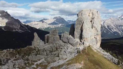 Aerial Drone Flight Around Cinque Torri Peaks, Dolomites Mountains Stock Footage 325807719