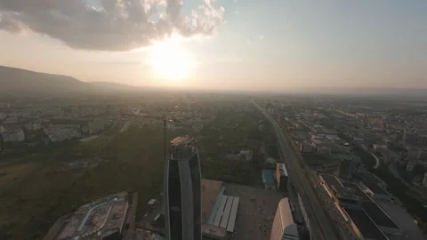 Aerial drone flight around a modern skyscrapers at sunset in Sofia, Bulgaria. Stock Footage 340201179