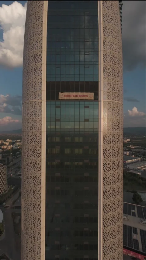 Aerial drone flight ascending along modern skyscraper in Sofia, Bulgaria. Stock Footage 340814822