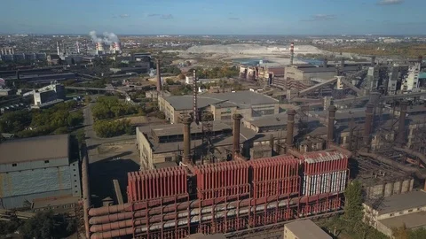 Aerial; Drone flight in a circle over the outdated production, Russia Stock Footage 95632135