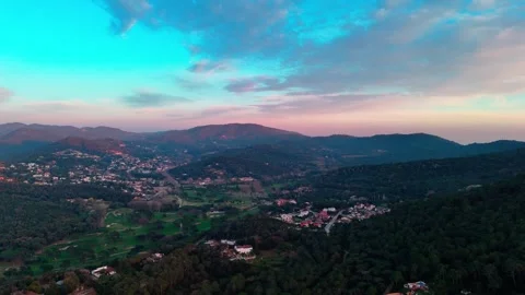 Aerial Drone Flight into Clouds Over Spanish Countryside at Evening | 4K Stock Footage 302901151