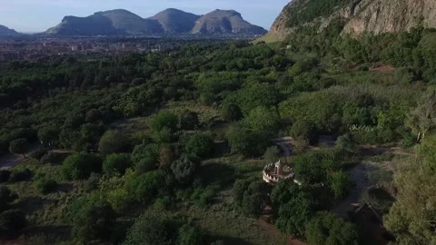 Aerial Drone Flight forward Dolly above Green Favorita Park in Palermo, Sicily Stock Footage 181070698