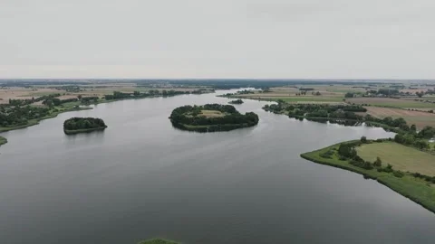 Aerial Drone Flight Forward Over Lednica Lake and Islands Video stock 324976057