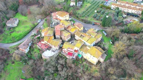 Aerial drone flight going down view Monte Sopra Rondine Tuscany Italy Stock Footage 168022983