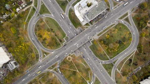 Aerial drone flight hyper lapse footage of traffic two-level junction Stock Footage 100339284