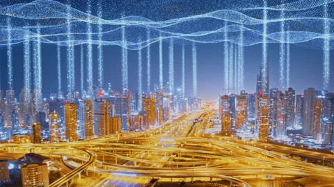 Aerial Drone Flight Hyperlapse Of City Digital Clouds Formation Globalization Stock Footage 172135056