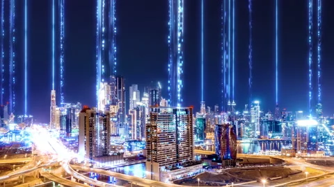 Aerial Drone Flight Hyperlapse Of Panoramic Skyline Of Metropolitan City Stock Footage 135311088