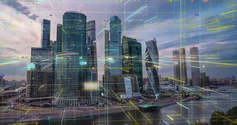 Aerial Drone Flight Hyperlapse Of Panoramic Skyline Of Metropolitan City Stock Footage 222799928