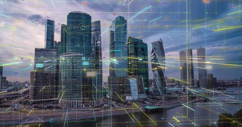 Aerial Drone Flight Hyperlapse Of Panoramic Skyline Of Metropolitan City Stock Footage 223380073