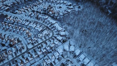 Aerial drone flight low over a suburban community on a bright day in winter Stock-Footage 102204238