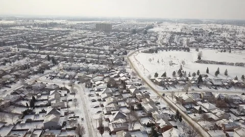 Aerial drone flight low over a suburban community on a bright day in winter Stock-Footage 103058151