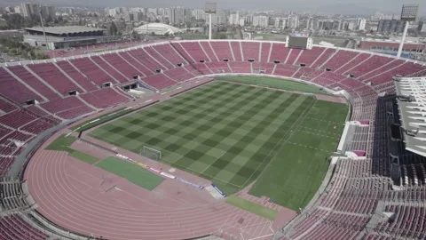 Aerial Drone Flight Moving Inward From Outside Over Estadio Nacional de Chile Stock Footage 344913924