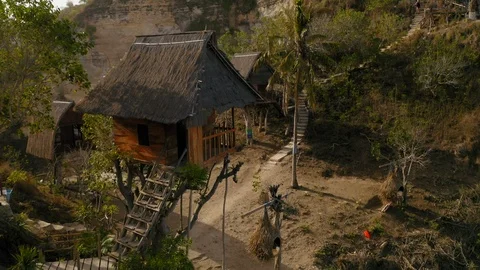 Aerial drone flight near tree house, nusa penida, bali, Indonesia, 4k Stock Footage 123726240