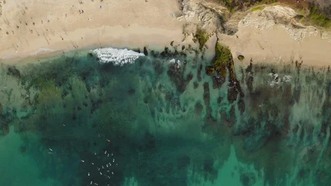 Aerial drone flight over beach at Bali, Indonesia, 4k Stock Footage 122156565