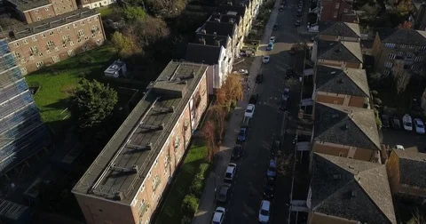 Aerial drone flight over buildings in the North of London, near Finsbury Park. Stock Footage