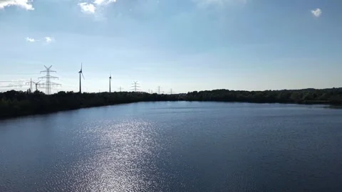 Aerial Drone Flight over Calm Lake with Reflections in Bremen, Germany Stock Footage 341364633