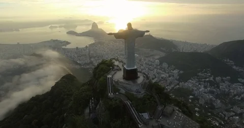 Aerial drone flight over Christ the Redeemer Rio De Janeiro, Brazil. Shot in 4K. Stock Footage