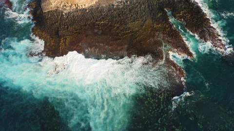 Aerial drone flight over clear wild rocky cliff, paradise island Tenerife. Waves Stock Footage 205319340