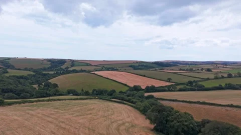 Aerial drone flight over dry rural agricultural fields in Cornwall Video stock 341266233