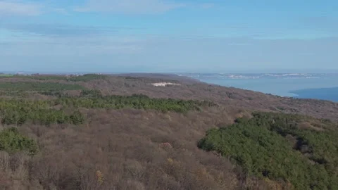 Aerial drone flight over forested hills and expansive rural landscape Stock Footage 323528009