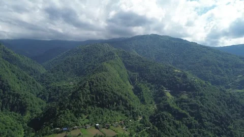 Aerial drone flight over forested mountain peaks, Adjara, Georgia Stock Footage 337338911