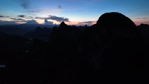 Aerial Drone Flight Over Karst Mountains At Dusk In Yangshuo Guilin Vídeos de archivo 313059097