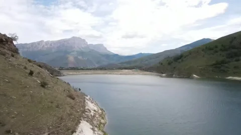 Aerial drone flight over Lake Gizhgit Stock Footage 337049174