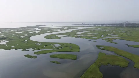 Aerial Drone Flight Over Long Island Summer Estuaries Stock Footage 163304351