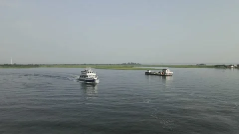 Aerial Drone Flight Over Long Island Fishing Vessel Stock Footage 163304372