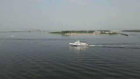 Aerial Drone Flight Over Long Island Fishing Vessel Boat Stock Footage 163304384